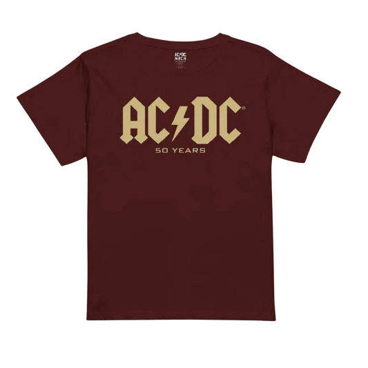 AC/DC 50 Years Logo Burgundy T-Shirt