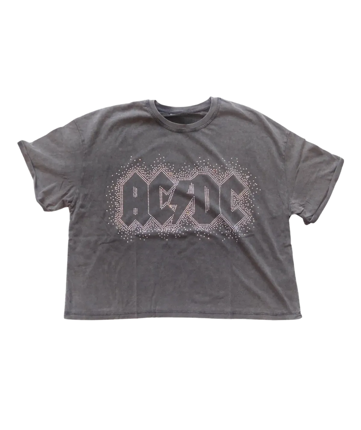 Diamante Logo Ladies Grey Crop Shirt