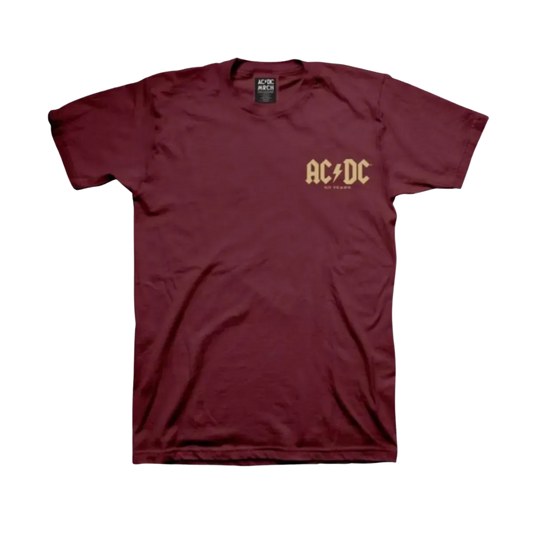 AC/DC Small 50 Years logo Burgundy T-Shirt