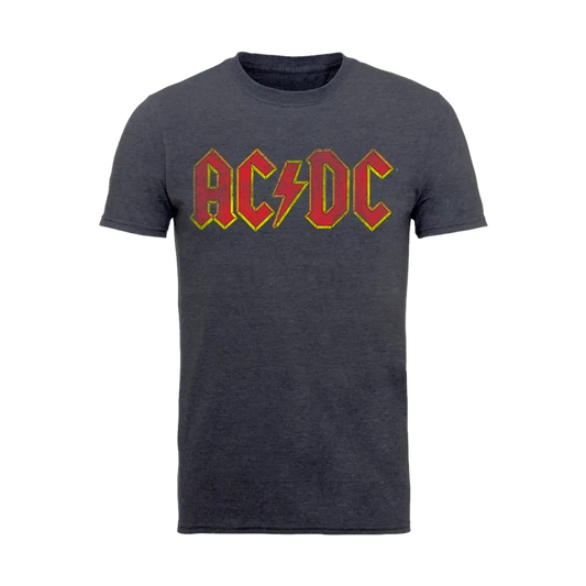 AC/DC Yellow Outline Red Logo Distressed T Shirt