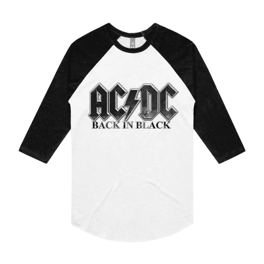 Back in Black Charcoal Logo White Raglan T-shirt