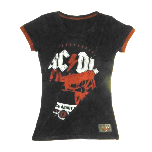 For Those About To Rock Distressed Black Ladies T-Shirt
